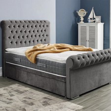 Sleigh Bed Frame Plush Velvet